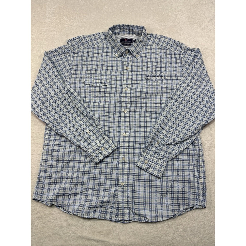 Vineyard Vines Mens Blue Gingham Harbor Shirt Long Sleeve Button Down Size XL